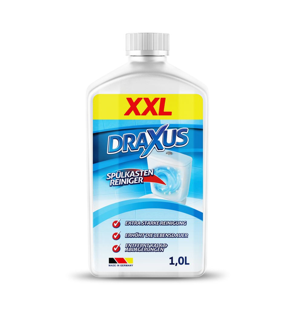 DRAXUS Spülkasten Reiniger in der XXL Flasche (1,0L) I Extra starker Spülkasten Entkalker I Entfernt Kalk und Ablagerungen gründlich