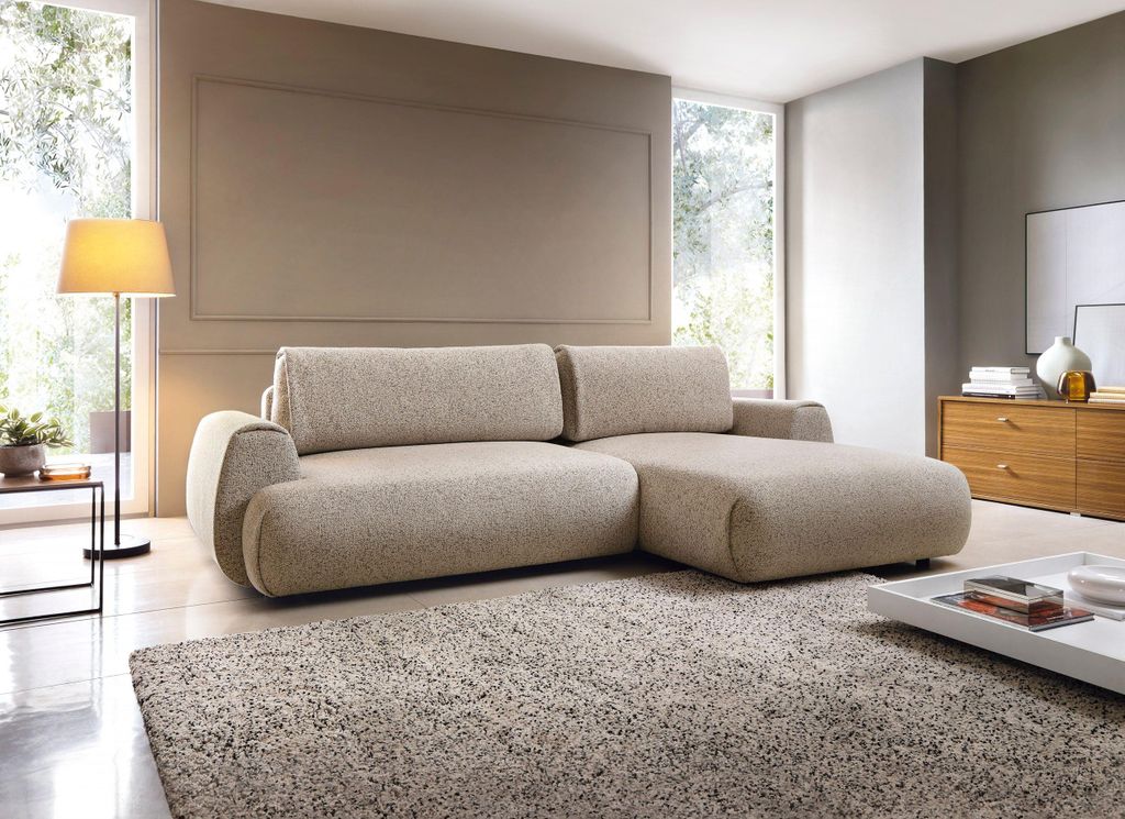 Masseno Ecksofa ZEST mit Schlaffunktion L-Form, Sofa mit Bettkasten, Wohnzimmersofa, Couch, Soffa, Bettsofa, Couchgarnitur- Beige, PUENTE 16