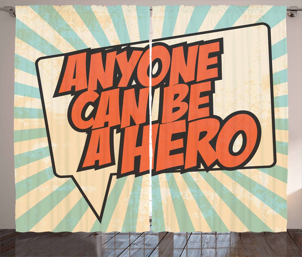 ABAKUHAUS Zitat Rustikaler Vorhang, Jeder kann ein Held, Wohnzimmer Universalband Gardinen mit Schlaufen und Haken, 280 x 245 cm, Siena Hellblau