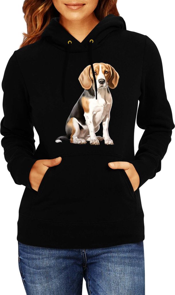 Damen Kapuzenpullover Dogs Breeds Beagle Dog Breed 008, Lady XL / Schwarz