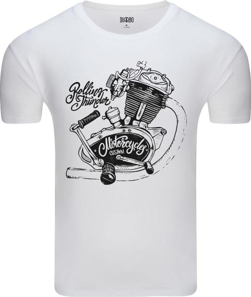 Diarbo Herren T-Shirt mit Motorradliebhaber Druck Rolling Thunder Weiß Gr.XS