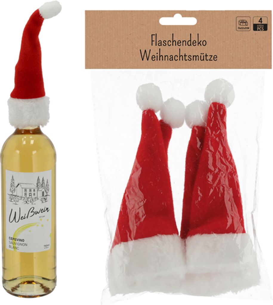 *V* Flaschendeko "Weihnachtsmütze", 4er Set Produktbild 