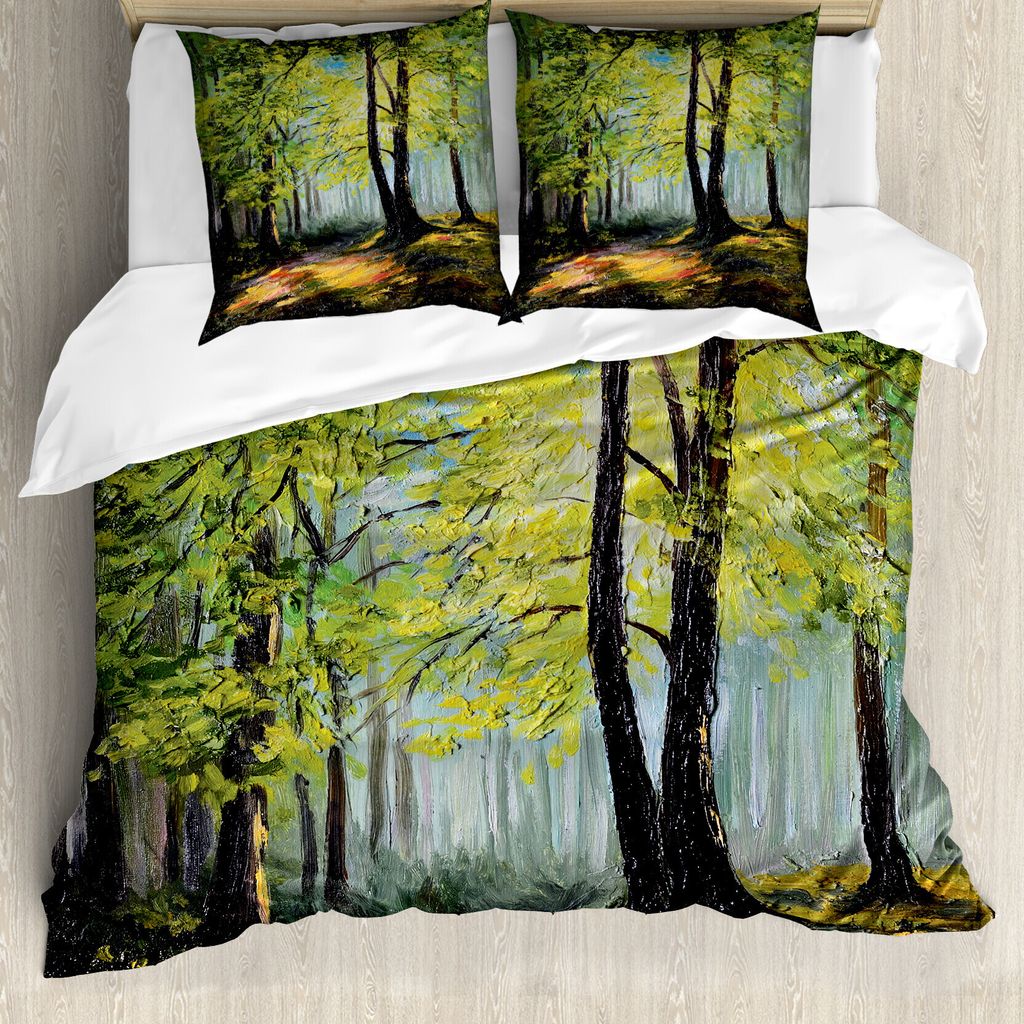 ABAKUHAUS Bunt Bettbezugs Set Für Doppelbetten, Herbst Waldlandschaft, Milbensicher Allergiker geeignet mit Kissenbezügen, Multi