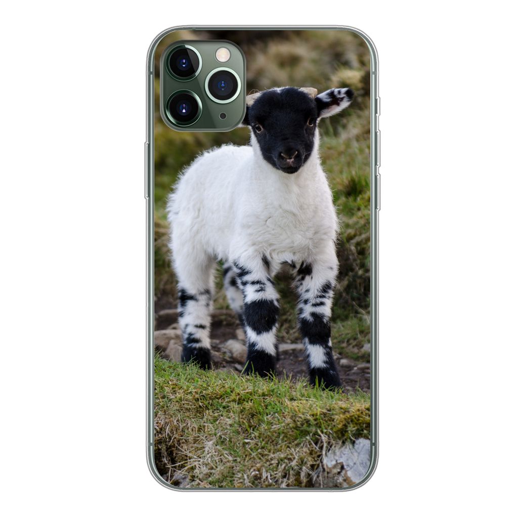 MuchoWow Handyhülle Schutzhülle Hülle für iPhone 11 Pro Max Lamm - Schwarz - Weiß - Tupfen Silikon Softcase Handy Hülle - Schutz