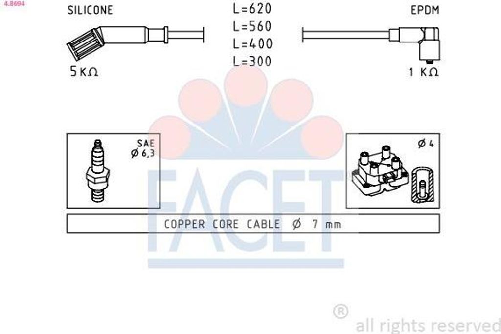 FACET 4.8694 Zündkabelsatz Zündleitungssatz für LANCIA Y10 Produktbild 