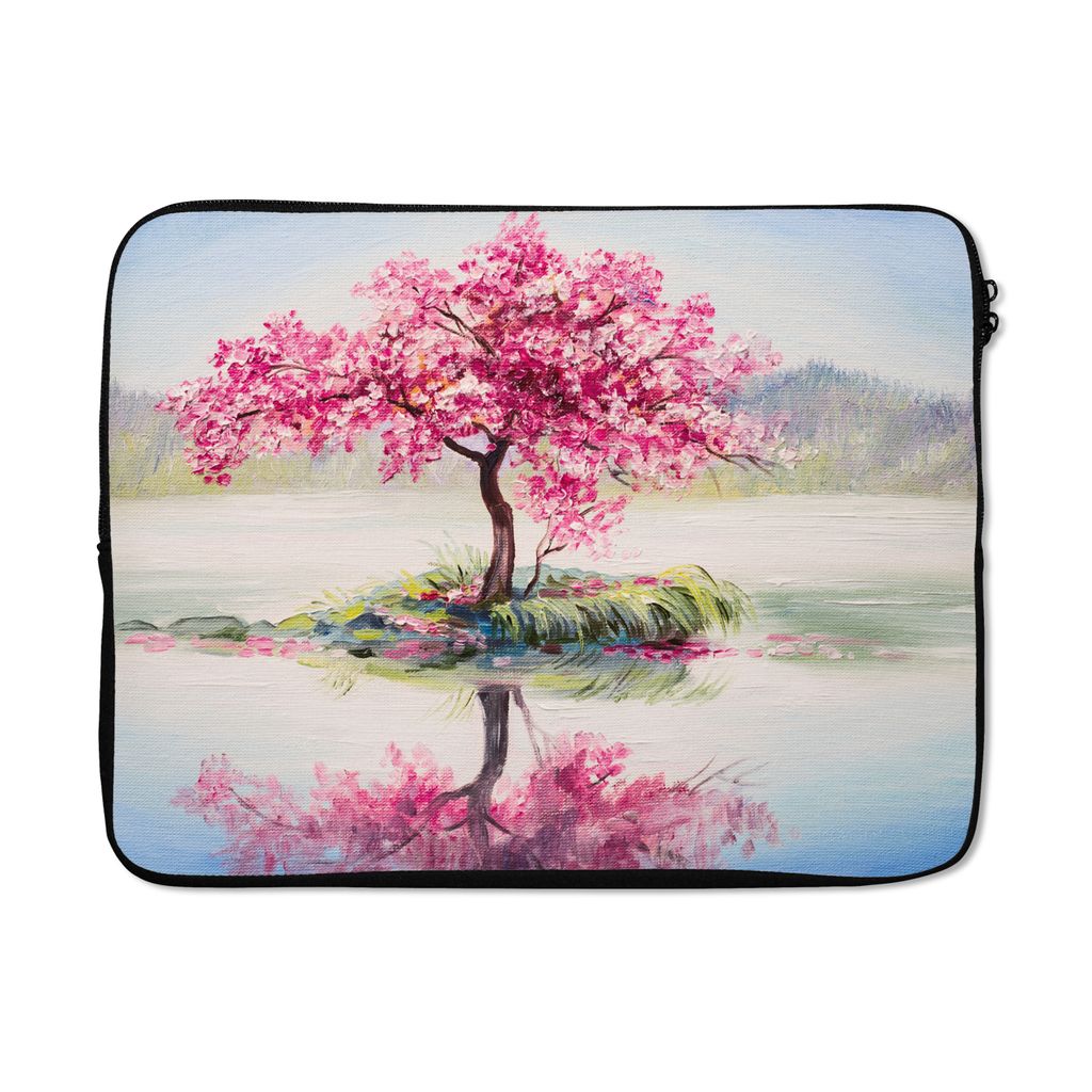 MuchoWow Laptop Hülle 17 Zoll Laptoptasche Gemälde - Blüte - Wasser - Ölgemälde - Zipper - Schutzabdeckung