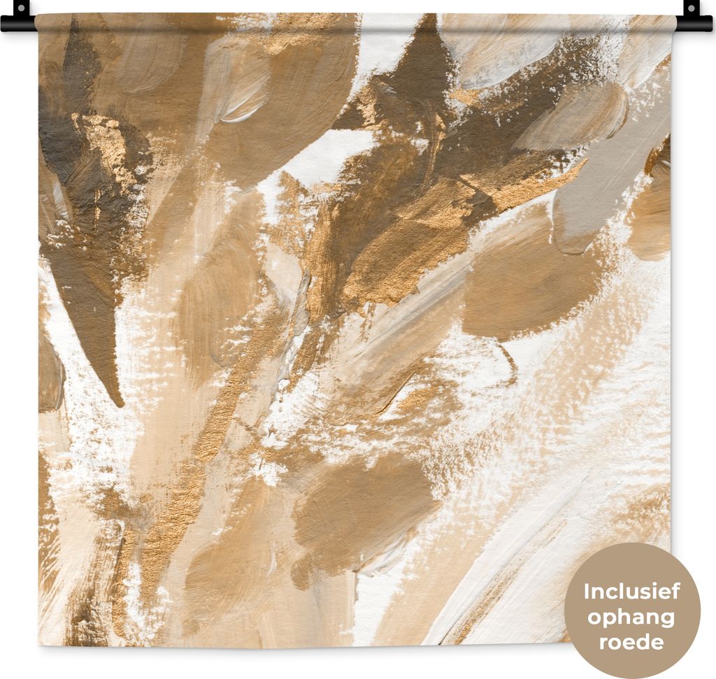 MuchoWow Wandteppich Wandbehang Farbe - Gold - Weiß 60x60 cm Tapisserie Dekoration Wandtuch - Dekorationen - Wand Decke