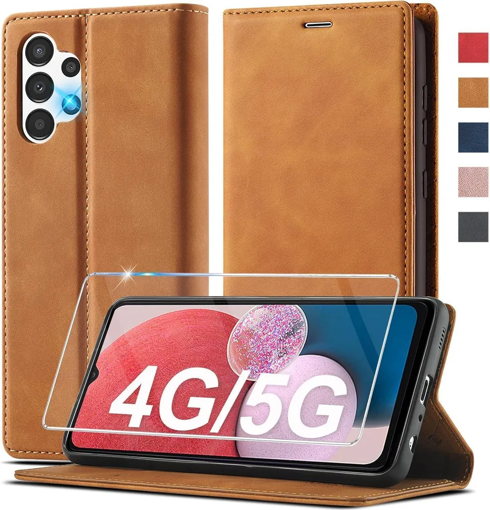Étui portefeuille Samsung A13 5G / A04S en cuir bleu avec rabat
