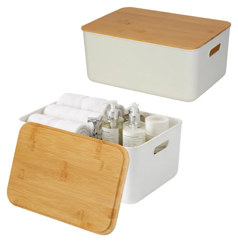 Panier de rangement empilable en bambou pour étagère - Set de 2 unités