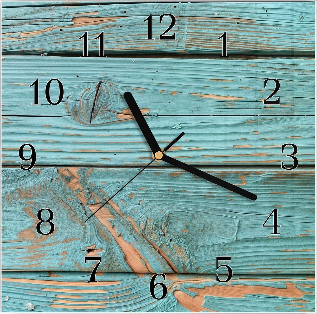 Wanduhr aus Glas mit Motiv Holzbretter Vintage- 30 x 30 cm - inkl. Aufhängesystem