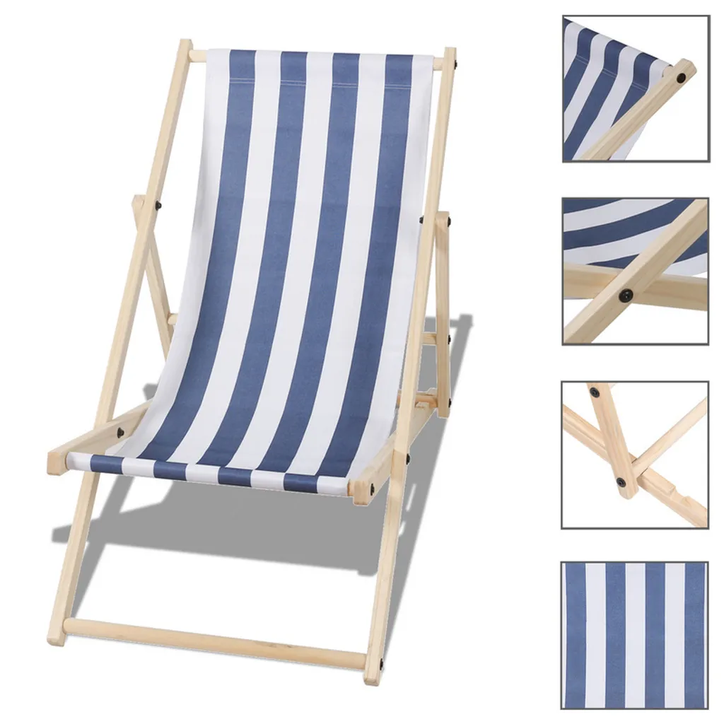 Sedia da Campeggio Pieghevole 2 Pezzi Legno Leggero Blu Bianco
