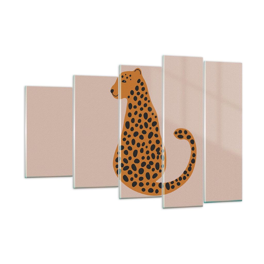 Bilder auf glas - 5 Teile - Panther Grafik Leopard - 150x100cm - Glasbilder - Wandbilder - Bilder - zum Aufhängen bereit - Wanddekoration aus Glas...