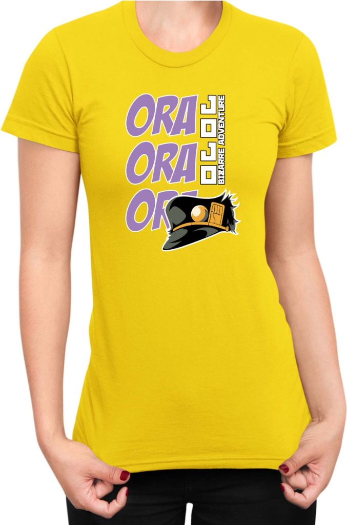 Damen T-Shirt Japan Anime Manga Jojo Bizzare Adventure Ora Ora Ora, Lady XS / Gelb