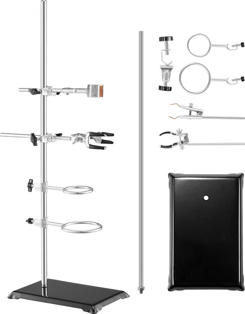 VEVOR Laborständer-Unterstützung, Labor-Retorten-Stützständer 2 Sätze, Laborständer aus Stahl mit 60 cm Stab & 210,82 x 135 mm Gusseisenbasis...