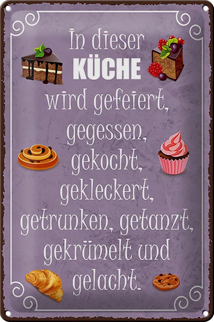 Blechschild In dieser Küche wird gefeiert usw., 30x20 cm, Blechschilder Spruch Küche