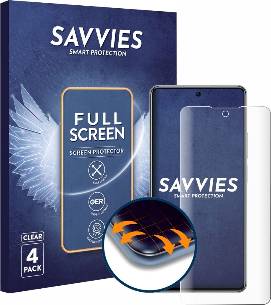 4x Savvies Fullscreen Schutzfolie für Xiaomi 11T 5G Displayschutz Folie Fullcover Klar Transparent