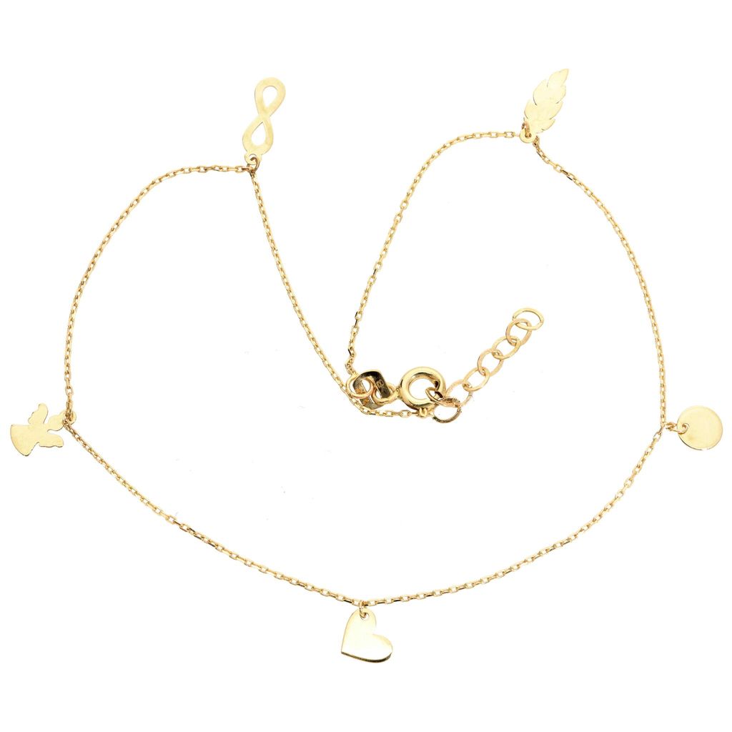 Fußkettchen echt Gold 333 (8 kt) mit Anhänger Herz Engel Infinity