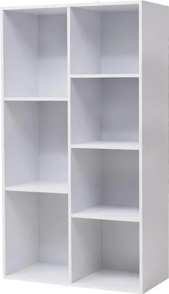 Meuble de rangement 7 compartiments bibliothèque blanche design épuré