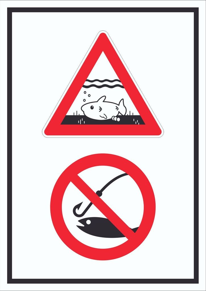 Achtung Laichzeit Laichschonbezirk Angeln verboten hochkant Symbol Schild A2 (420x594mm)