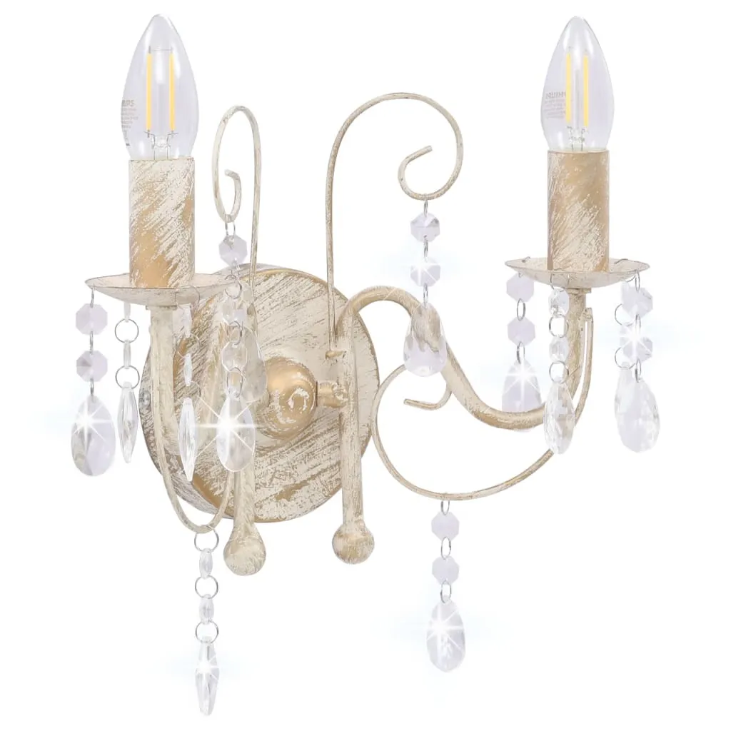 Applique murale vidaXL avec perles blanc antique 2 x E14 pour salon