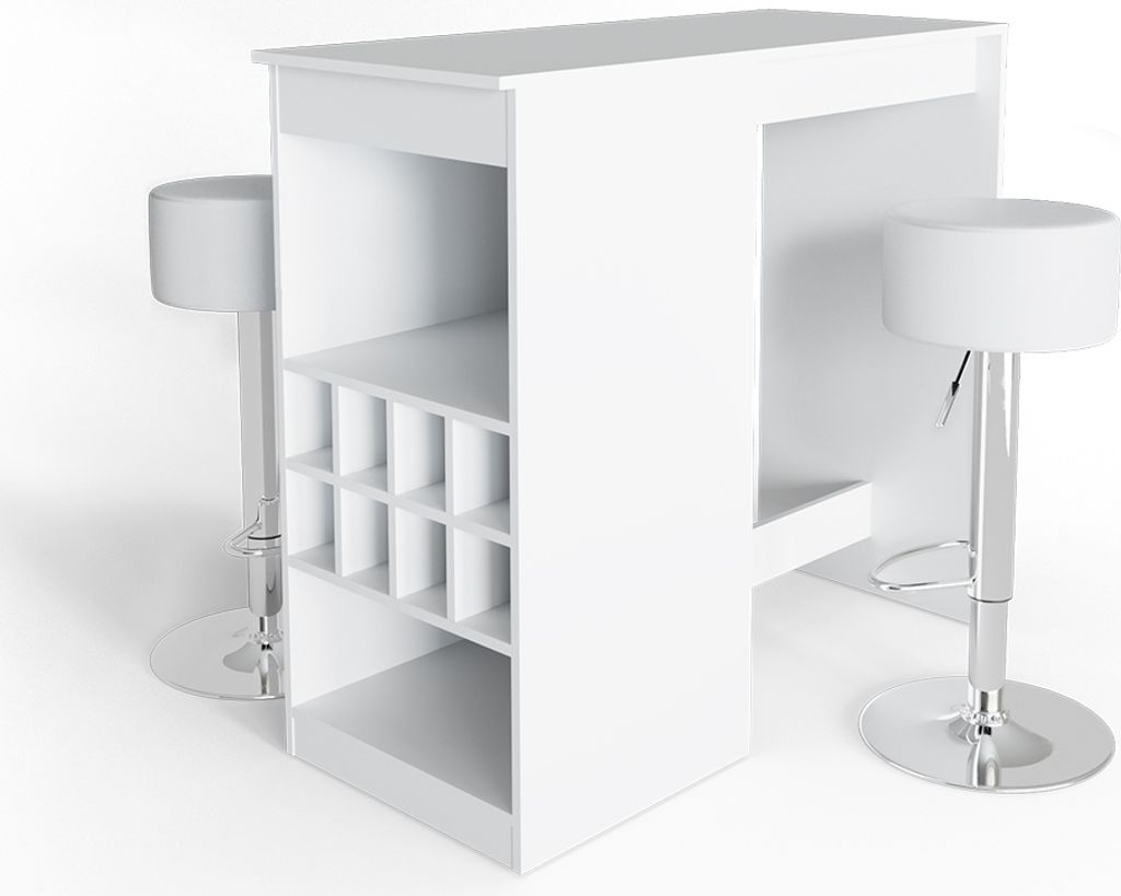 Bartisch-Set Vicco Ross Weiß 115 x 50 cm mit 2 Barhockern, Produktbild 