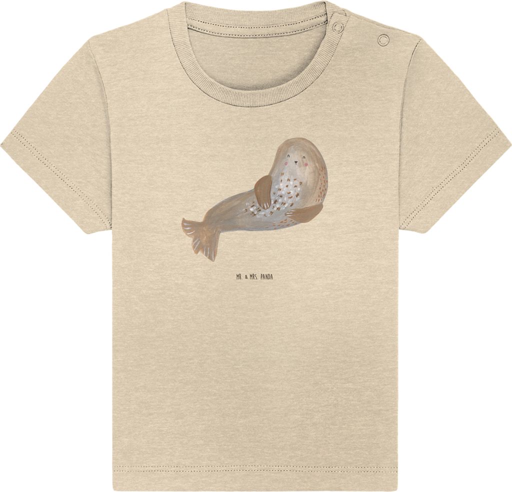 Mr. & Mrs. Panda T-Shirt Robbe Lachen 6. - 12. Monat - Natural Raw - Geschenk, Ostsee, Robben, Baby Shirt, Nordsee, Strand, Meerestier, Kinder Ober...