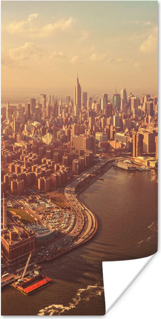 MuchoWow Poster New York - Skyline - Gold 40x80 cm - Dekoration