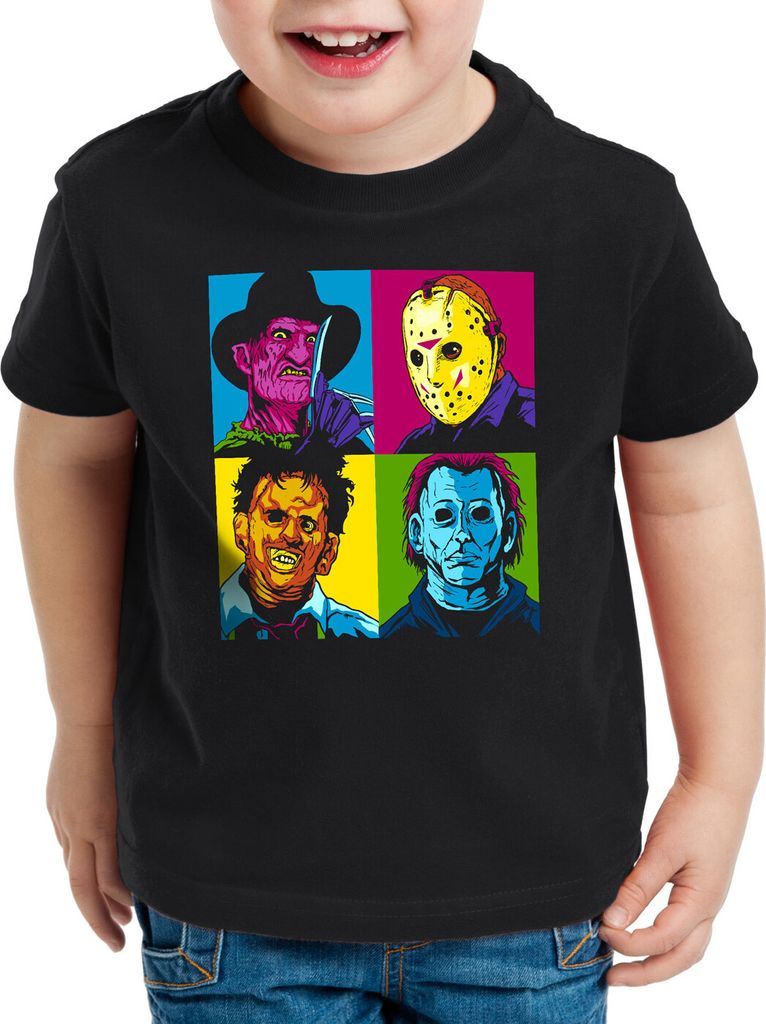 style3 Pop-Art Grusel Kinder T-Shirt freddy jasonn michael leatherface warhol