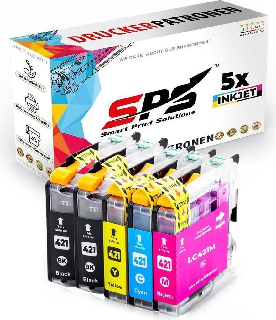 5x Multipack Set Kompatibel für Brother DCP-J 1010 Druckerpatronen (LC-421BK, LC-421C, LC-421M, LC-421Y)