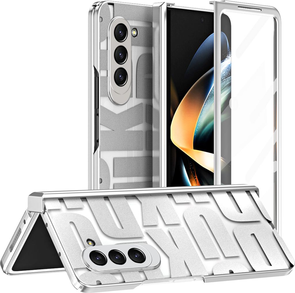 Hülle für Samsung Galaxy Z Fold 5 Hülle mit Displayschutz und Scharnierschutz, Galvanisierter Klar Schutzhülle Silber