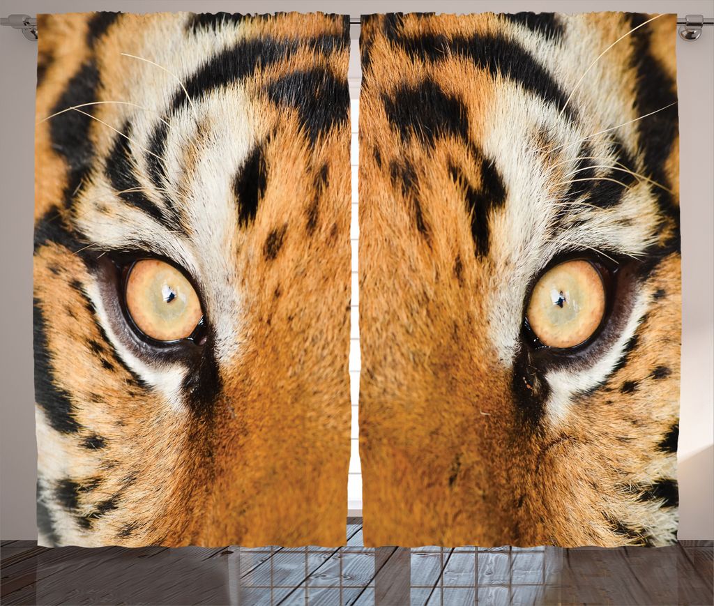 ABAKUHAUS Orange Schwarz Rustikaler Vorhang, Tiger Augen Wild, Wohnzimmer Universalband Gardinen mit Schlaufen und Haken, 280 x 225 cm, Orange Schwarz