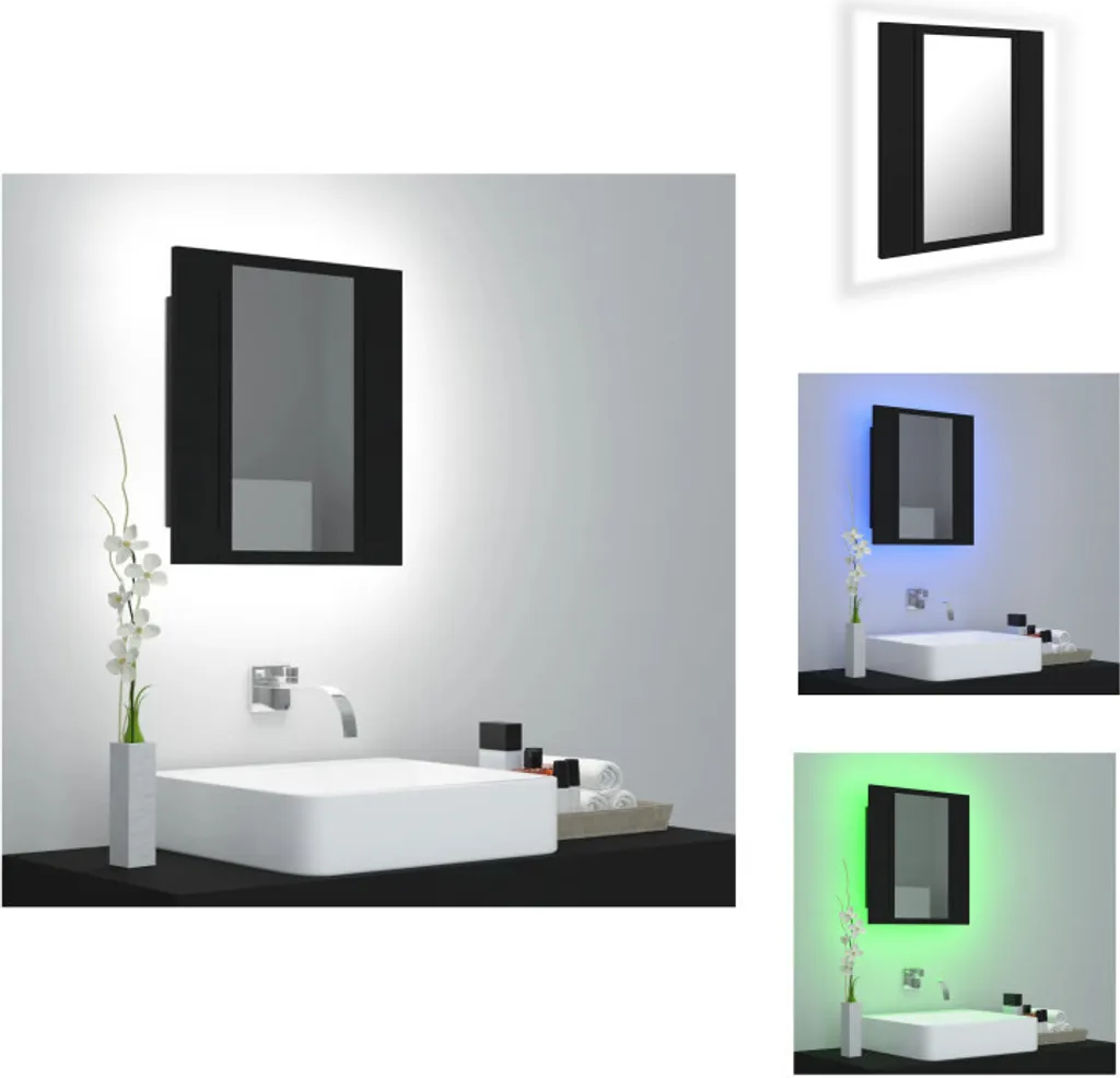 Meuble de salle de bain avec miroir LED et étagère de rangement noire