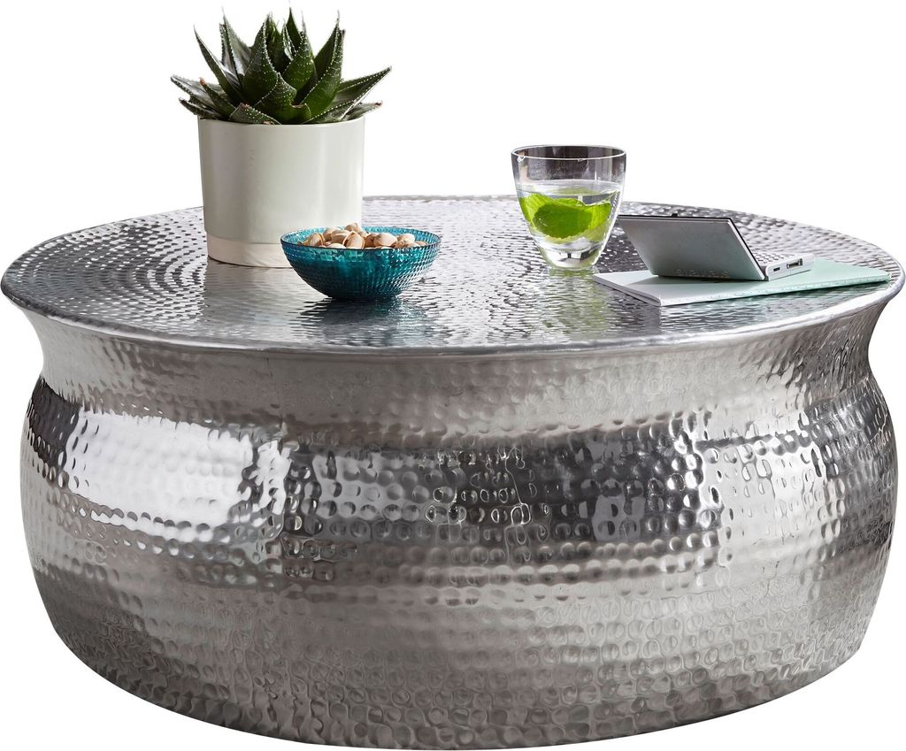 tinkaro Couchtisch rund XENIA Aluminium Beistelltisch Silber