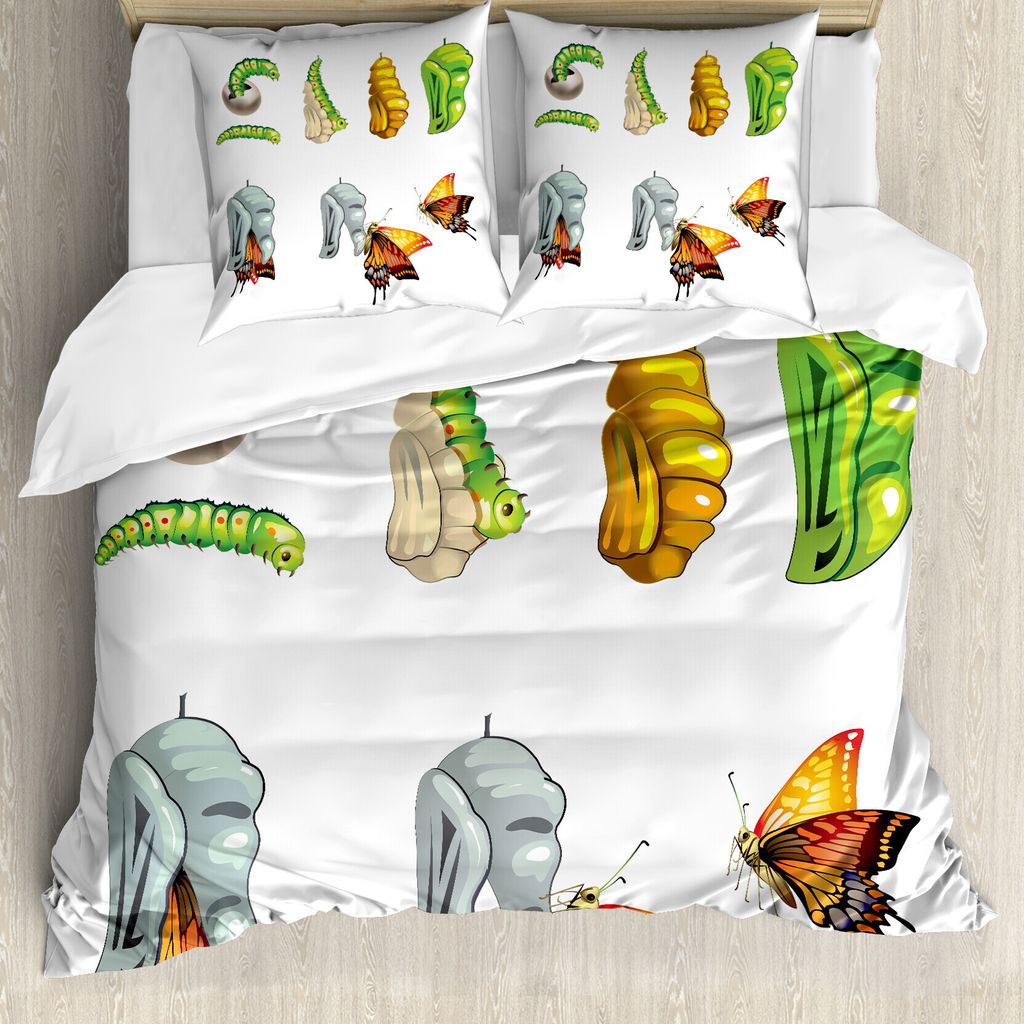 ABAKUHAUS Schmetterling Bettbezug, Cocoon Natur Zyklus, Milbensicher Allergiker geeignet mit Kissenbezügen, 200 cm x 200 cm - 80 x 80 cm, Mehrfarbig