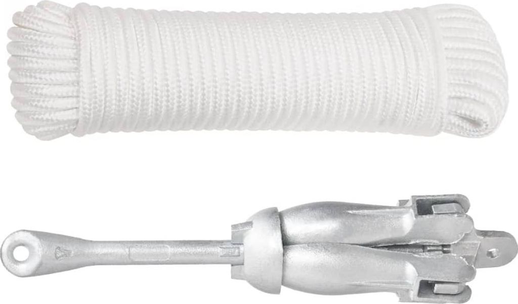 A coiled white rope is shown above a silver anchor.