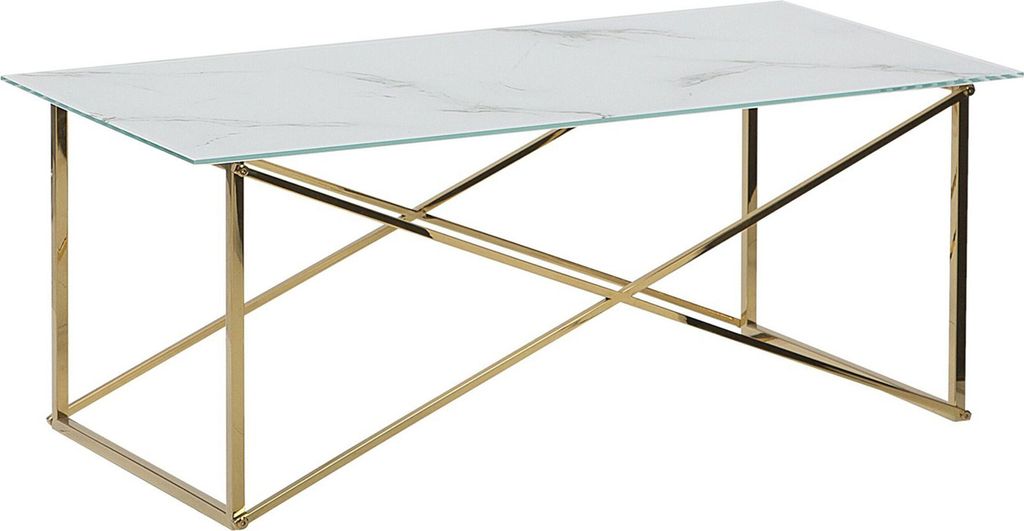 BELIANI Couchtisch Weiß mit Gold 100 x 50 cm in Marmor Produktbild 
