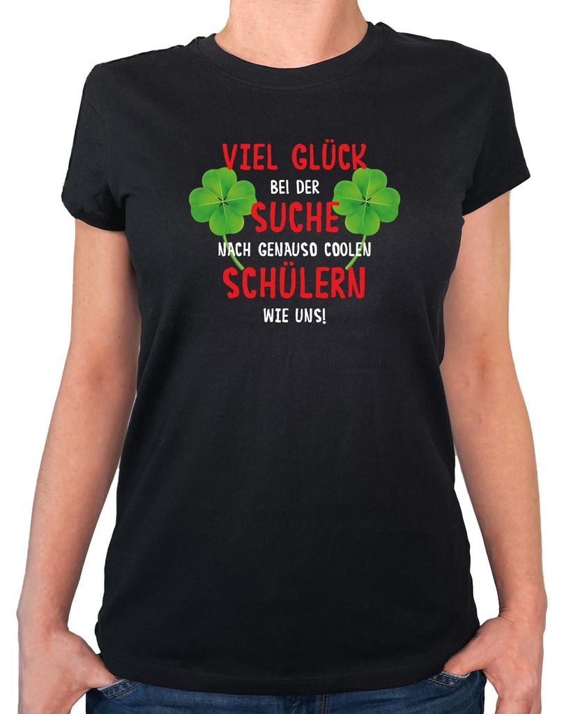 Huuraa Damen T-Shirt Glück bei suche coole Schüler L Black Bio Baumwolle Fairtrade Damenshirt Geschenkidee