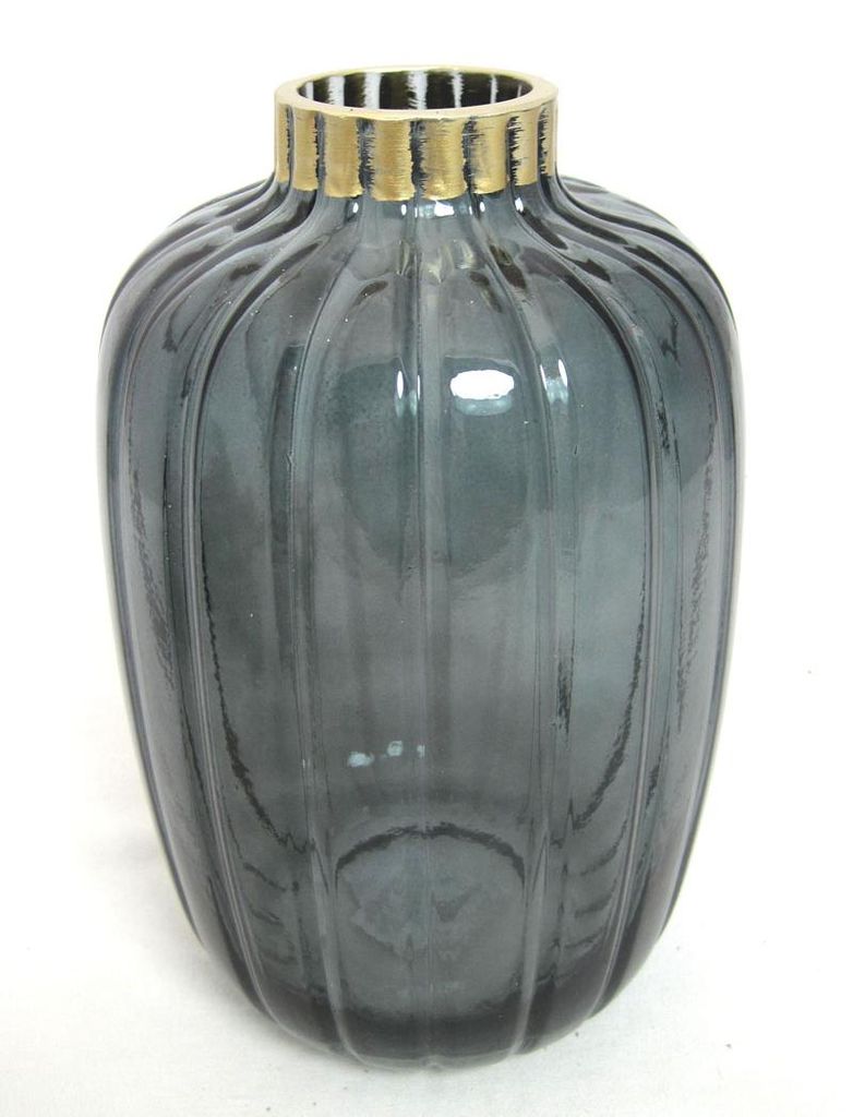 Deko - Glas-Vase Gefäß Blaugrau-Gold ca. 20 cm