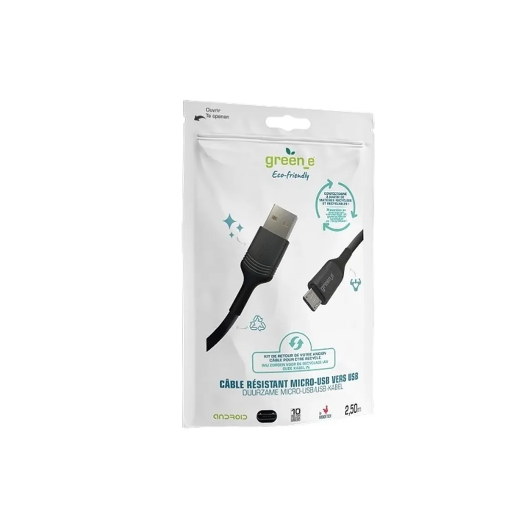 Câble Micro USB 2.4A Synchronisation Rapide avec Clip Greene 2.5m