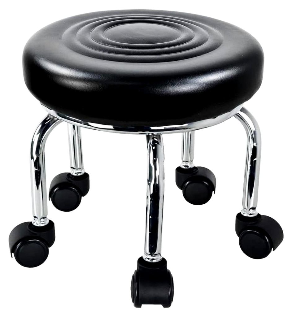 Moderner kleiner rollender Hocker aus Kunstleder, 360° drehbar, niedriger runder Hocker mit Universalrollen für Massage, Garten, Büro, Garage, S...