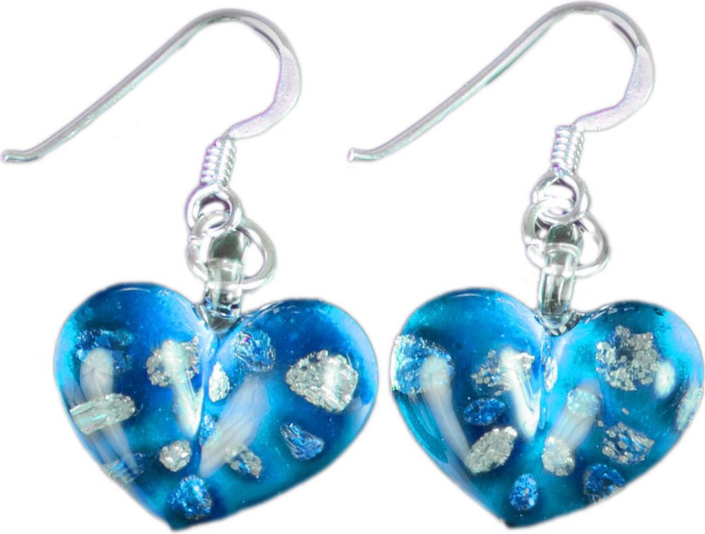 viva-adorno Ohrhänger Echtglas Ohrringe 925 Silber Glas Glitzer Ohrhänger Herzen Glitter GE13, türkis blau