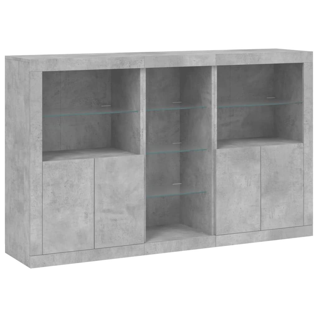 " "Sideboard - praktischem Design - Wohnzimmerschrank - Kommde für Flur - mit LED-Leuchten Betongrau 162x37x100 cm NeuMöbel 7309400