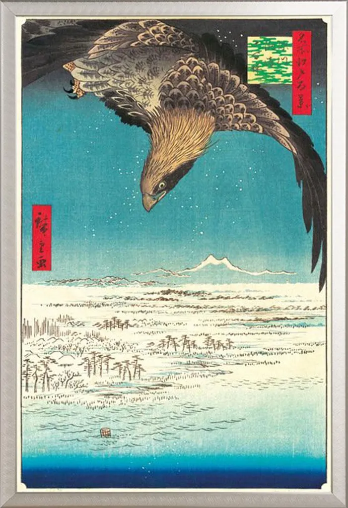 Décoration Murale Japonaise Hiroshige : Affiche et Cadre Alu Argenté