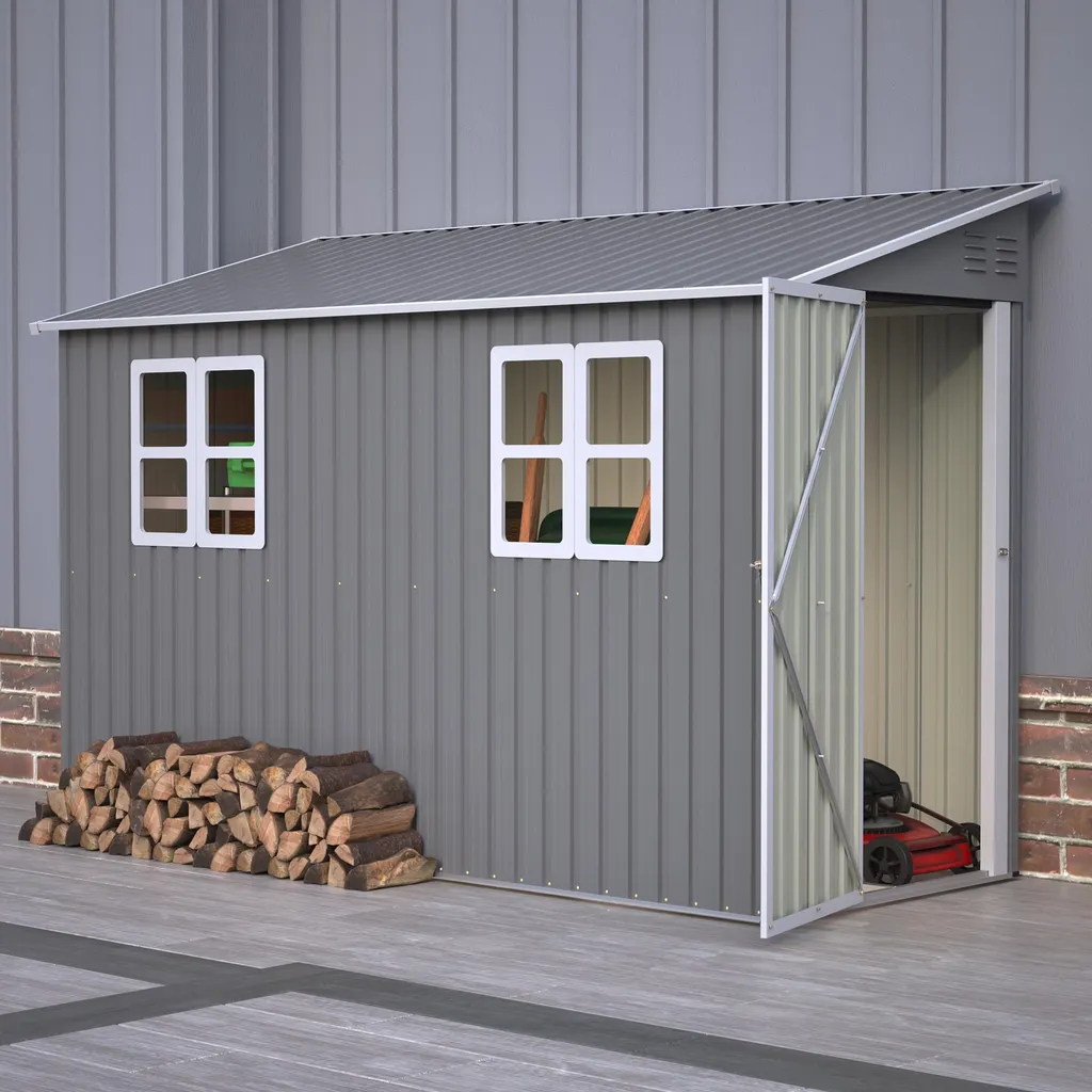 Abri de jardin métal 1,2x3m avec kit de sol et double porte battante