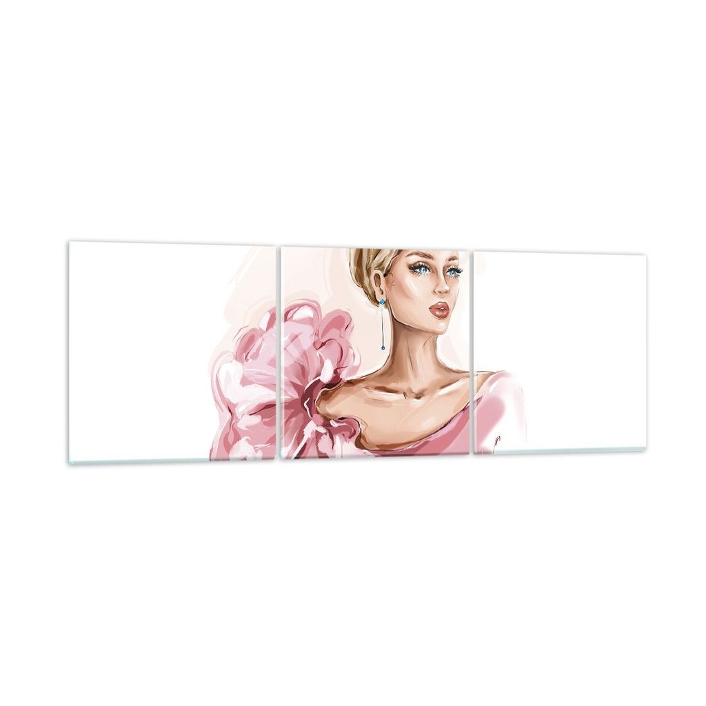 Bilder auf glas - 3 Teile - Frau Künstlerin Mode - 120x40cm - Glasbilder - Wandbilder - Bilder - zum Aufhängen bereit - Wanddekoration aus Glas -...