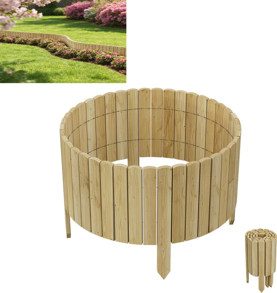 XINZI Holz Beeteinfassung Beeteinfassung Palisade im Holzdesign staketenzaun für Blumenbeet, Terrasse & Gartenweg Höhe 20 cm 200 cm Lang, Natur