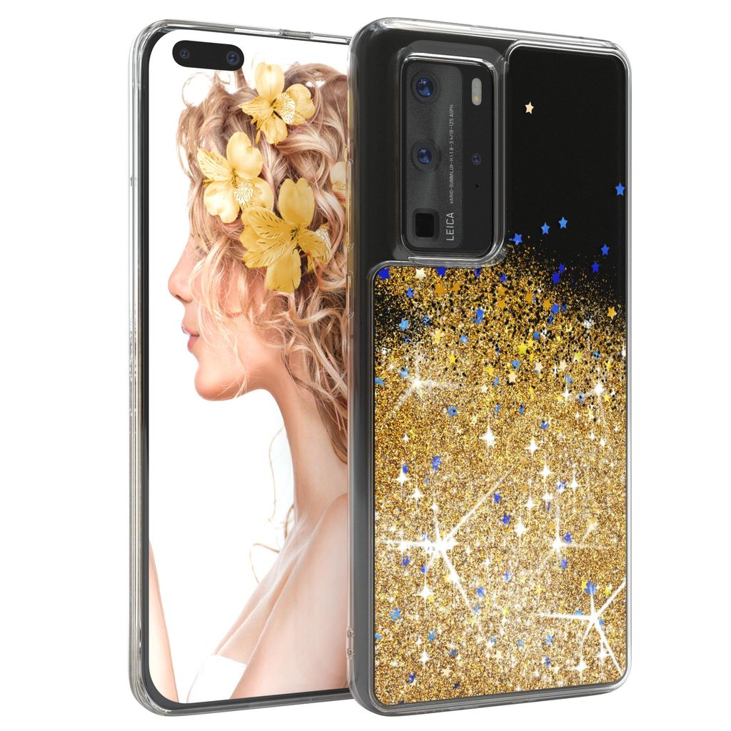 EAZY CASE - Glitzer Hülle kompatibel mit Huawei P40 Pro Glitzer Schutzhülle, Soft Case, Backcover Transparent mit Motiv