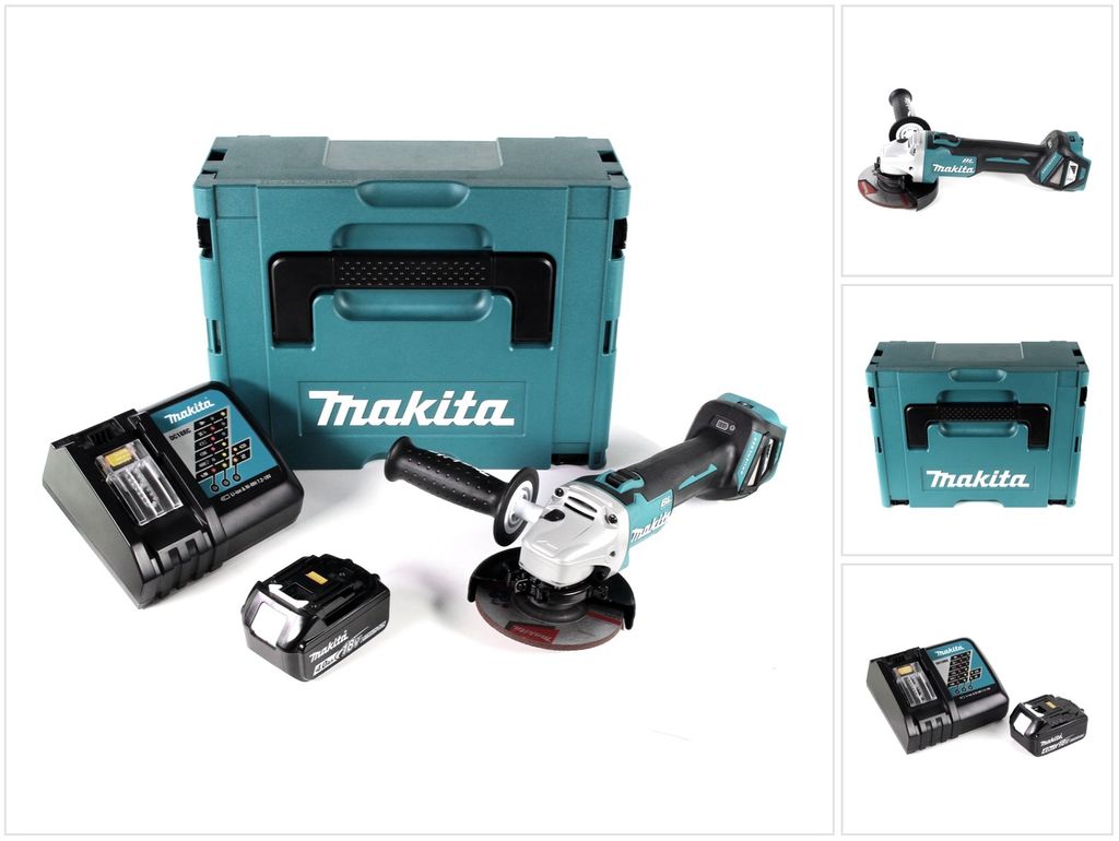 Makita DGA 511 RM1J Akku Winkelschleifer 18V 125mm Brushless + 1x Akku 4,0Ah + Ladegerät + Makpac