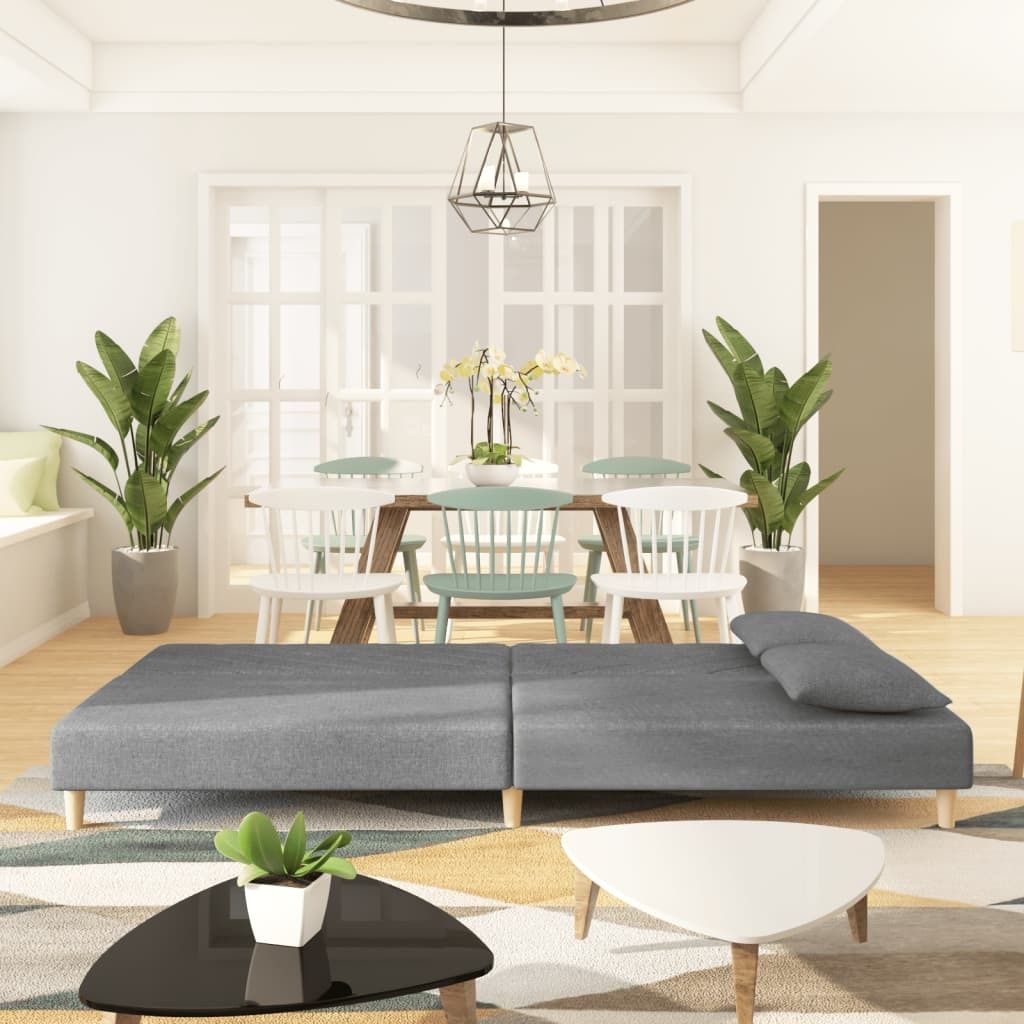 Design Schlafsofa 2-Sitzer mit 2 Kissen Hellgrau Stoff, Schlafsofas 2024 Neu
