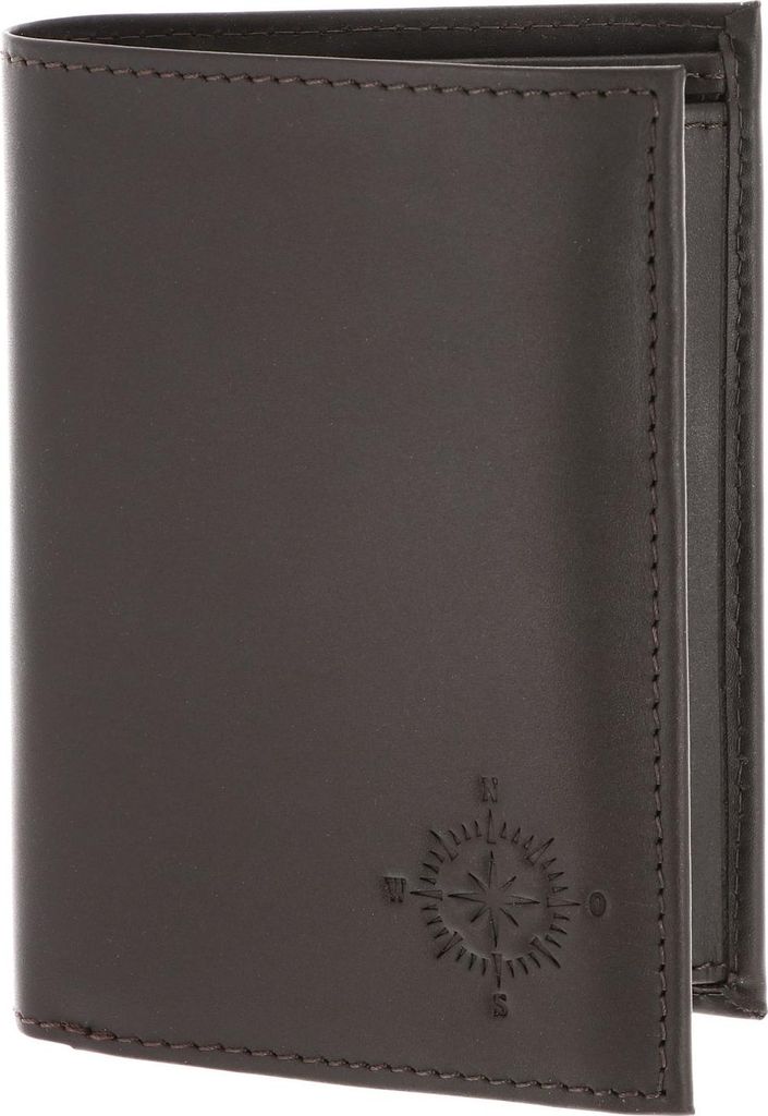 oxmox Leder Geldbörse Leather RFID Protect Kombibörse Windrose 2.0 Embossed Brown dunkelbraun